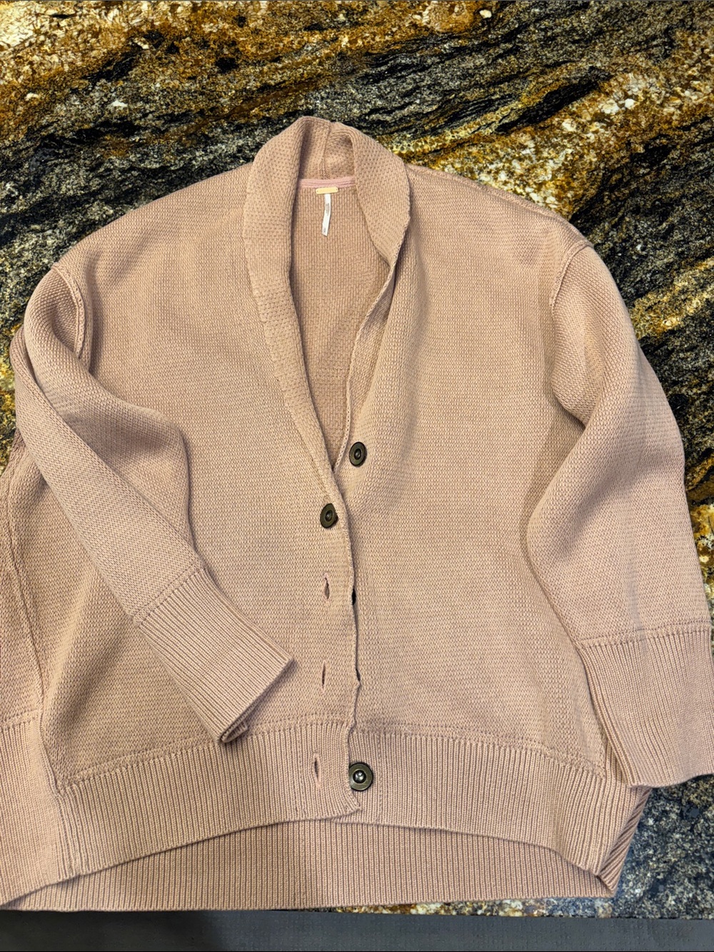 Free People Shawl Collar Button-Front Cardigan - Dusty Rose